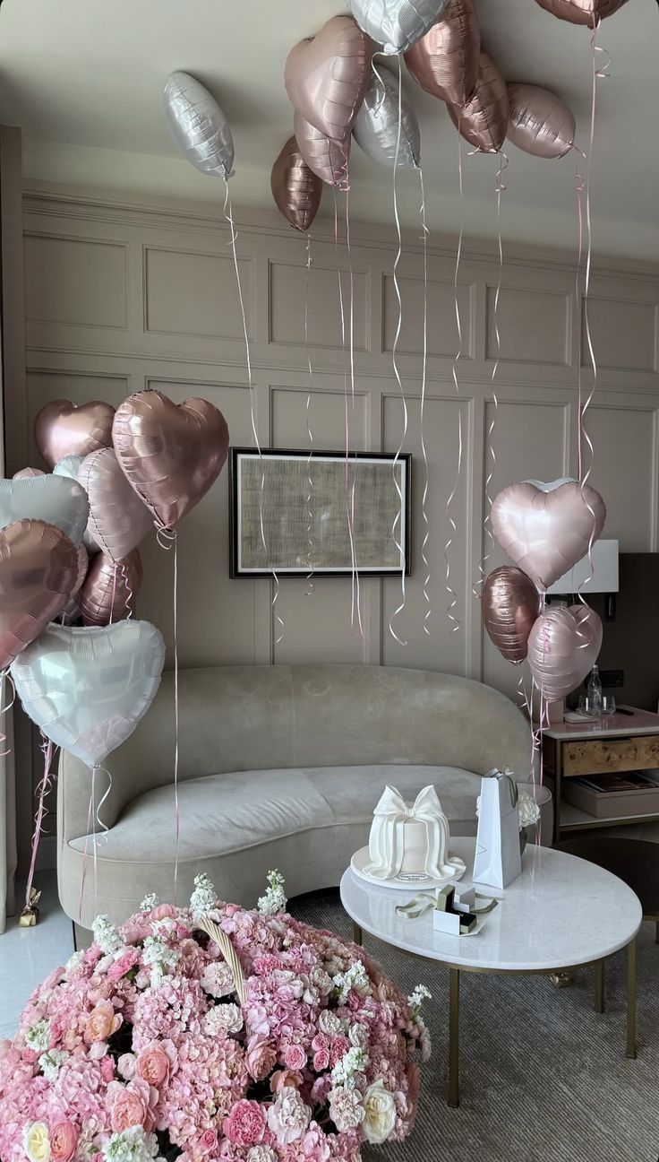 Baloane inimă rose gold cu flori